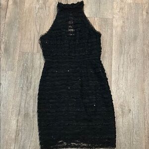 Elegant Black Lace Glitter Halter Dress Size Small